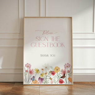 Wildflower and Butterfly Summer Guestbook Pedestal Sign