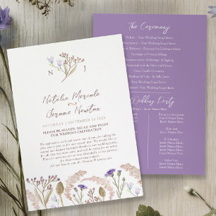 Wildflower and grasses watercolor wedding program programme