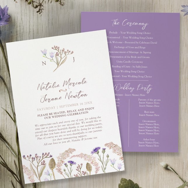 Wildflower and grasses watercolor wedding program programme (Creator Uploaded)