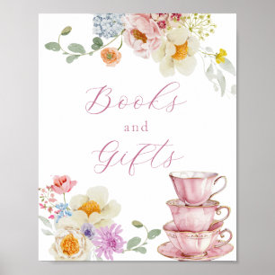 Wildflower and Pink Teacups Books and Gifts Sign