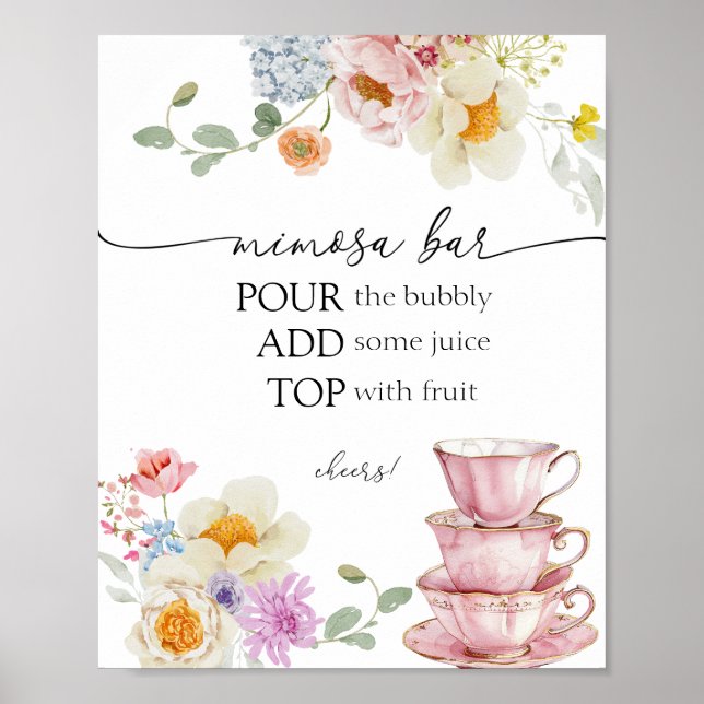 Wildflower and Pink Teacups Mimosa Sign (Front)