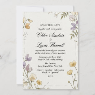 Wildflower and Sweet Pea Watercolor Wedding Invitation