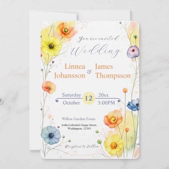 Wildflower Anemone Garden Rustic Wedding Invite (Front)