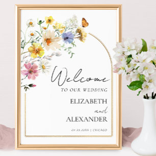 Wildflower Arch Gold   Boho Wedding Welcome Sign