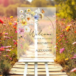 Wildflower Arch Gold  Wedding Acrylic Welcome Sign