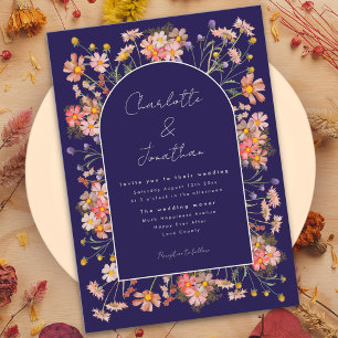 Wildflower Arch Navy Blue Terracotta Fall Wedding Invitation