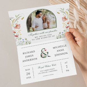 Wildflower Arch Photo All in One QR Code Wedding Invitation