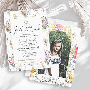 Wildflower Arch Photo Bat Mitzvah Invitation