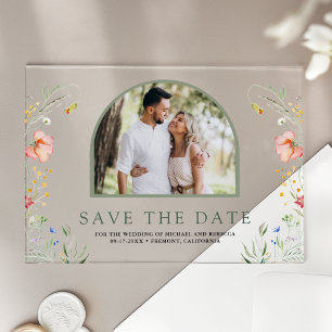 Wildflower Arch Photo Wedding Save the Date Acrylic Invitations