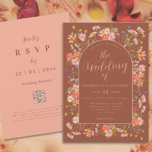 Wildflower Arch Terracotta Peach Fall Wedding Invitation