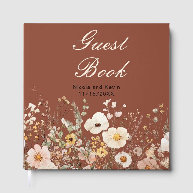 Wildflower Autumn Fall Floral Wedding Guest Book (Front)