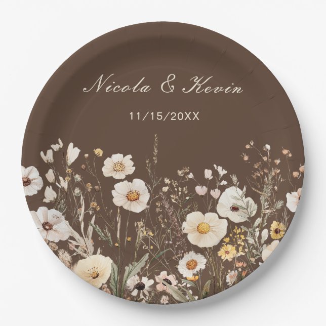 Wildflower Autumn Fall Floral Wedding Paper Plate (Front)