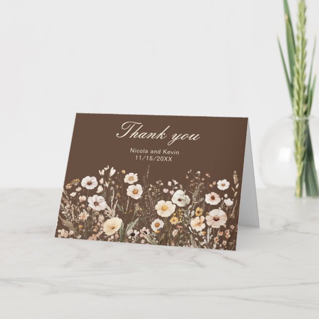 Wildflower Autumn Fall Floral Wedding Thank You Card (Front)