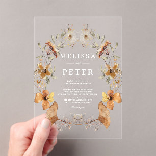 Wildflower Autumn Floral Arch Wedding Acrylic Invitations