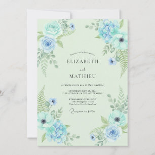 Wildflower Azure Mint Fern Wedding Invitation