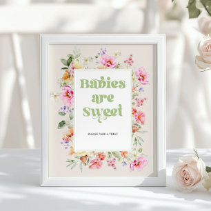 Wildflower  Babies are sweet pink sage Baby Shower Poster