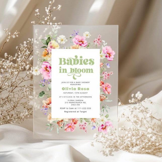 Wildflower Babies in Bloom Twin Girls Baby shower Acrylic Invitations (Creator Uploaded)