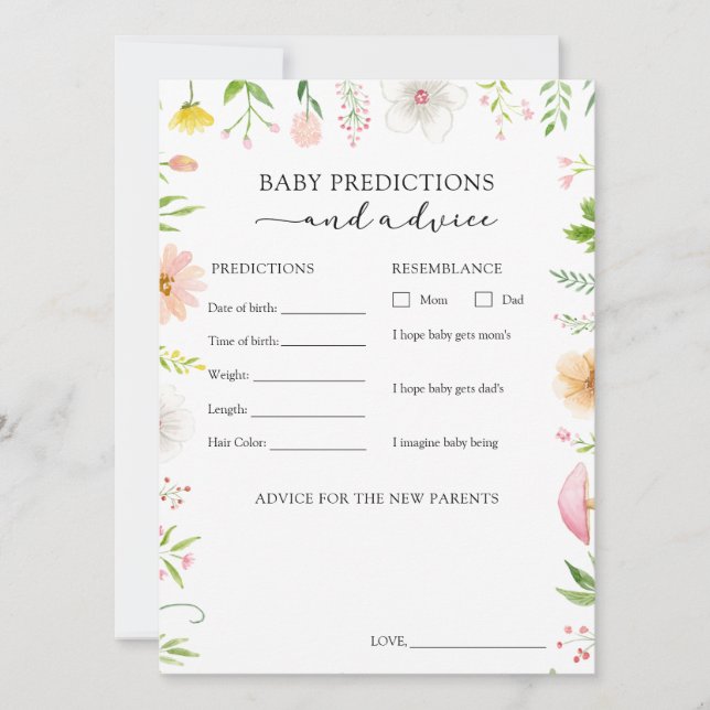 Wildflower Baby Advice and Predictions Card (Front)