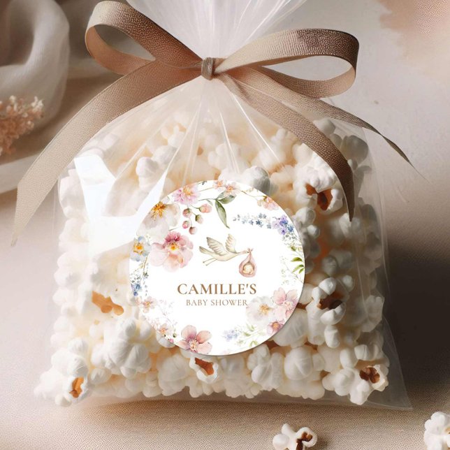 Wildflower Baby Bloom Shower Classic Round Sticker (Wildflower Baby Shower Favor Round Sticker)