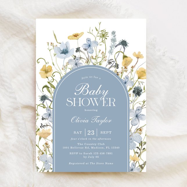 Wildflower Baby Boy Shower Blue Invitation (Creator Uploaded)