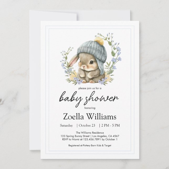 Wildflower Baby Bunny Invitation (Front)