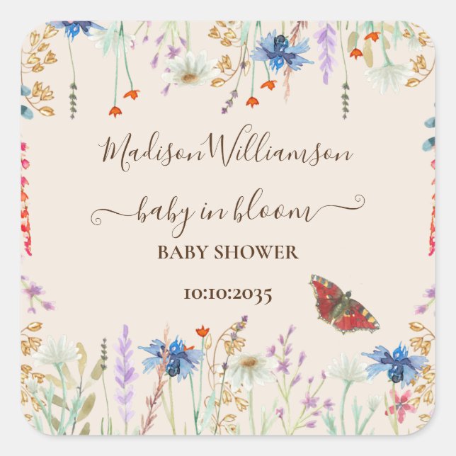 Wildflower Baby in Baby in bloom Baby Shower  Square Sticker (Front)