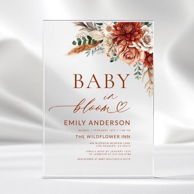 Wildflower Baby in Bloom Autumn Baby Shower Acrylic Invitations (Creator Uploaded)