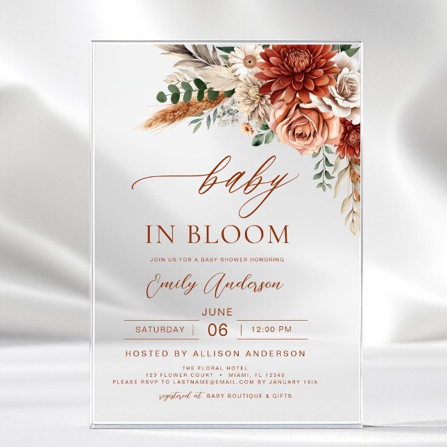 Wildflower Baby in Bloom Autumn Baby Shower Acrylic Invitations (Creator Uploaded)
