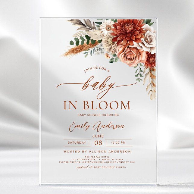 Wildflower Baby in Bloom Autumn Baby Shower Acrylic Invitations (Creator Uploaded)
