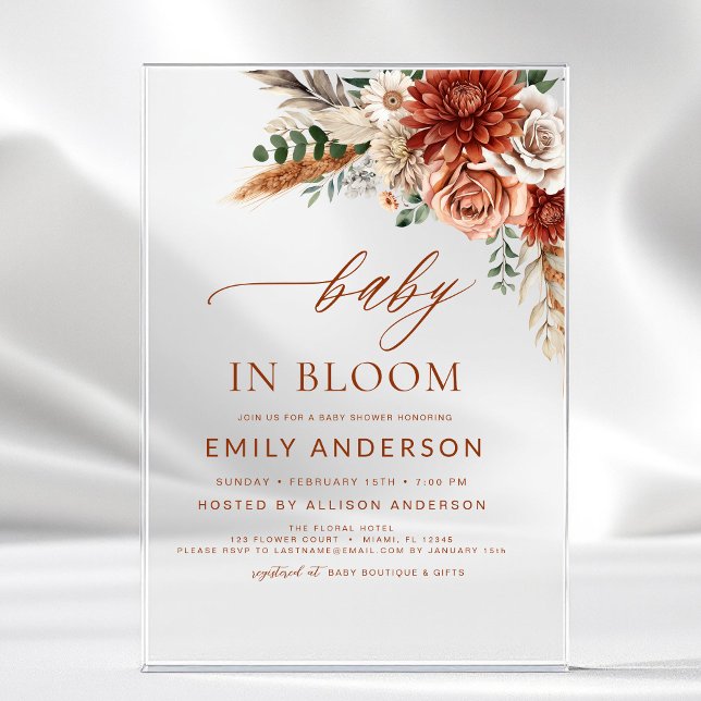 Wildflower Baby in Bloom Autumn Baby Shower Acrylic Invitations (Creator Uploaded)