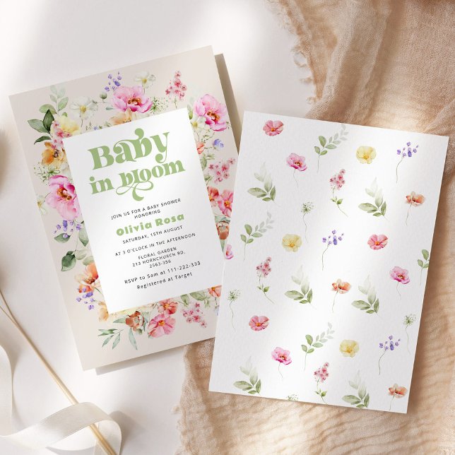 Wildflower baby in bloom baby girl shower invitation (Creator Uploaded)