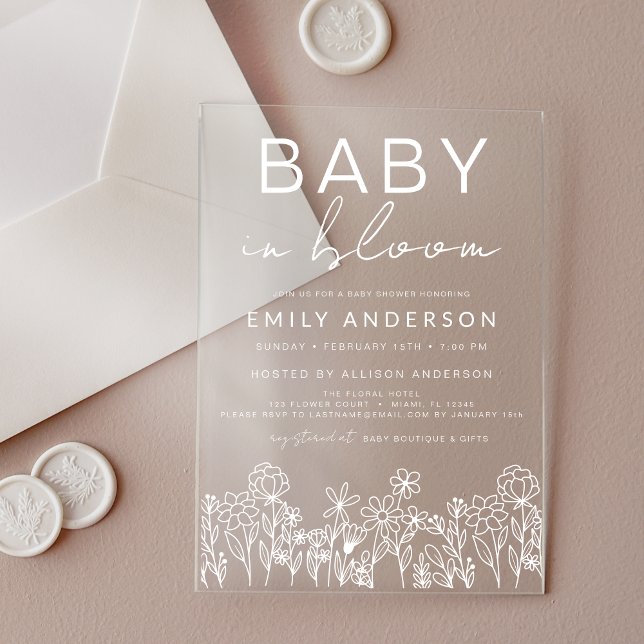 Wildflower Baby in Bloom Baby Shower Acrylic Invitations (Creator Uploaded)