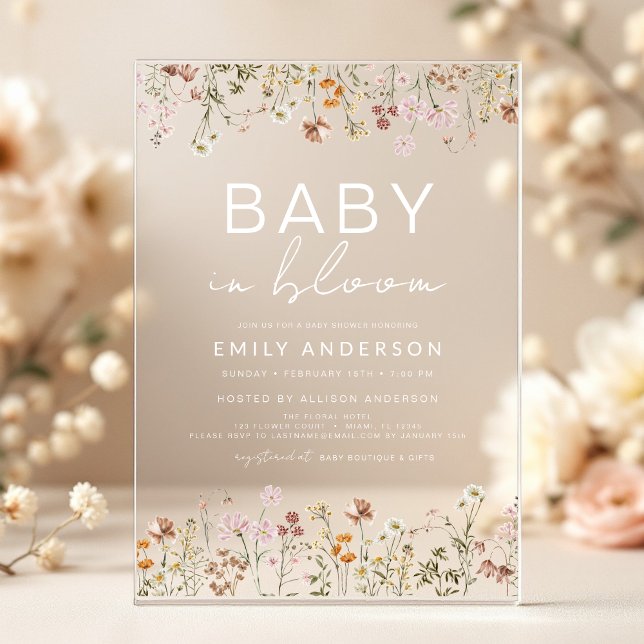 Wildflower Baby in Bloom Baby Shower Acrylic Invitations (Creator Uploaded)