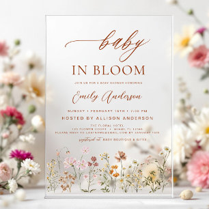 Wildflower Baby in Bloom Baby Shower Acrylic Invitations