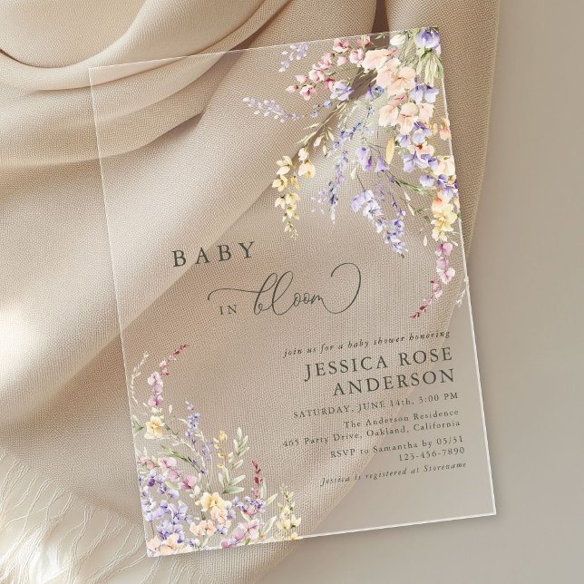 Wildflower Baby In Bloom Baby Shower  Acrylic Invitations (Creator Uploaded)