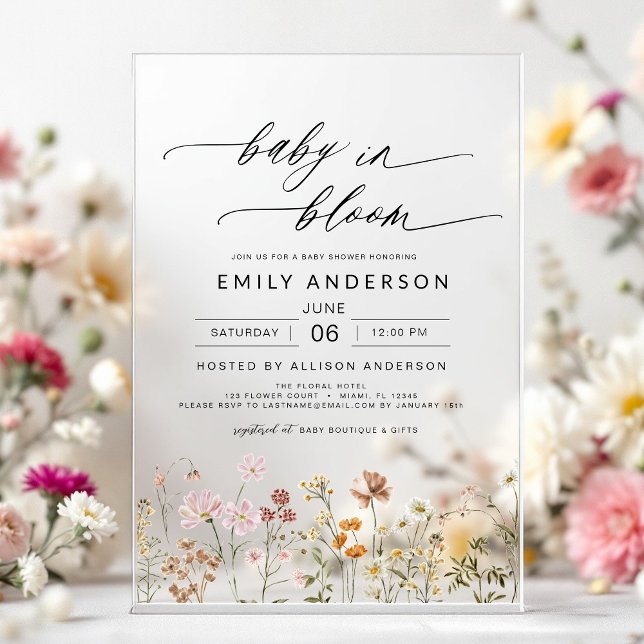 Wildflower Baby in Bloom Baby Shower Garden Acrylic Invitations (Creator Uploaded)