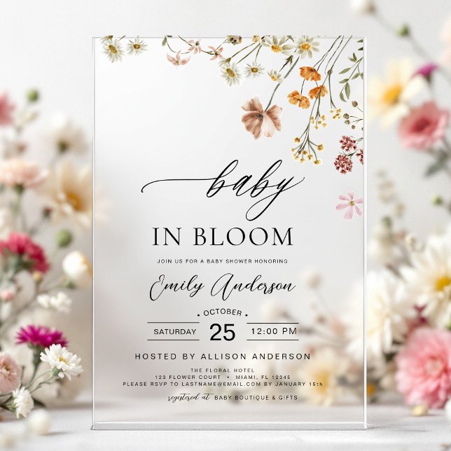 Wildflower Baby in Bloom Baby Shower Garden Acrylic Invitations (Creator Uploaded)