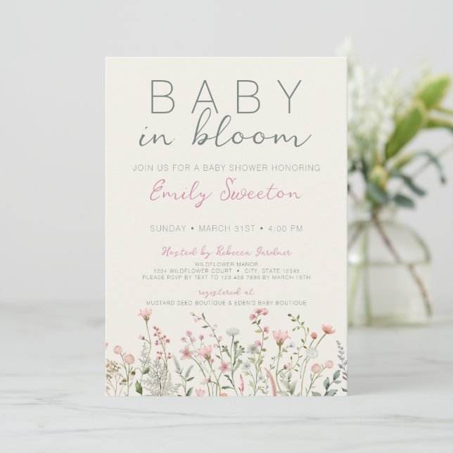 Wildflower Baby in Bloom Baby Shower Invitation (Standing Front)