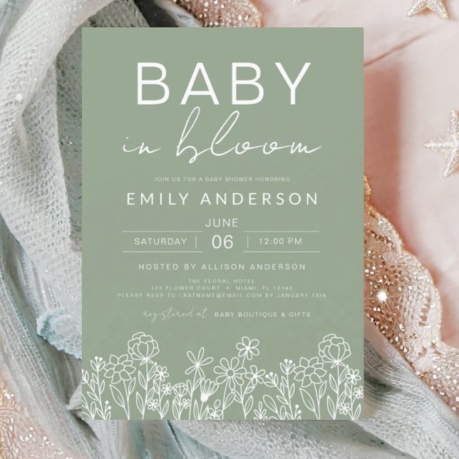 Wildflower Baby in Bloom Baby Shower Sage Green (Creator Uploaded)