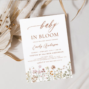 Wildflower Baby in Bloom Baby Shower Terracotta Invitation