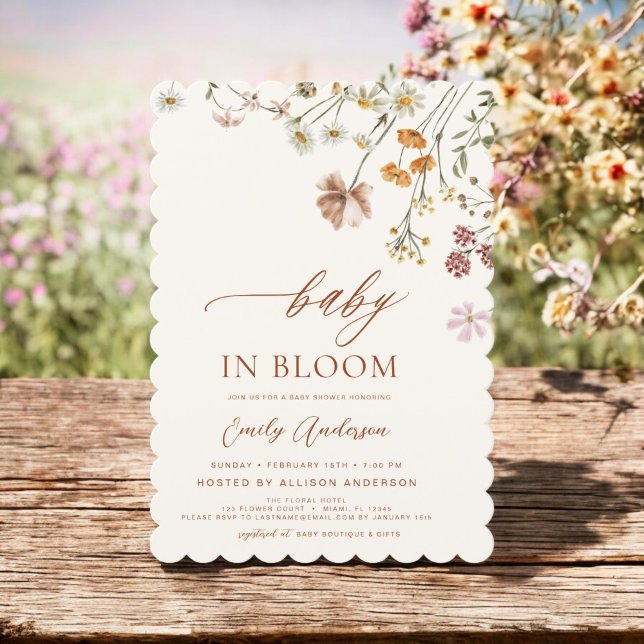 Wildflower Baby in Bloom Baby Shower Terracotta Invitation (Creator Uploaded)