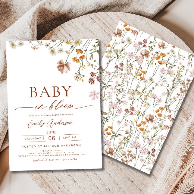 Wildflower Baby in Bloom Baby Shower Terracotta Invitation (Creator Uploaded)