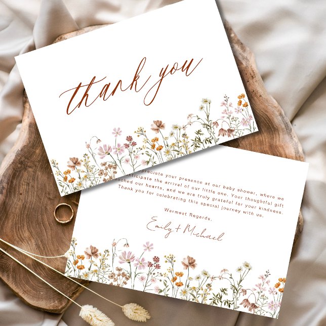 Wildflower Baby in Bloom Baby Shower Terracotta Thank You Card (Creator Uploaded)