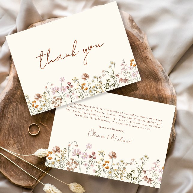 Wildflower Baby in Bloom Baby Shower Terracotta Thank You Card (Creator Uploaded)