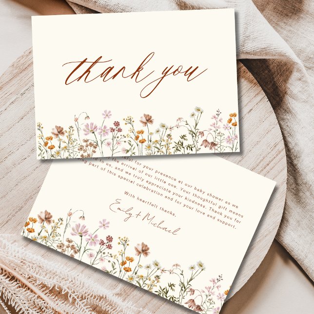 Wildflower Baby in Bloom Baby Shower Terracotta Thank You Card (Creator Uploaded)