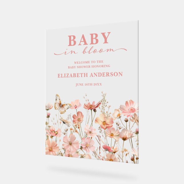 Wildflower Baby in Bloom Baby Shower Welcome Sign (Angle)