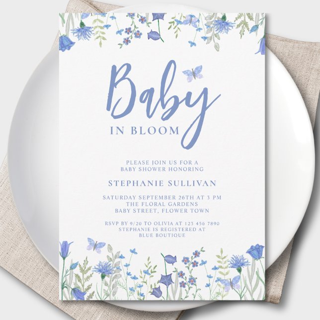 Wildflower Baby in Bloom Blue Baby Shower Invitation (Creator Uploaded)