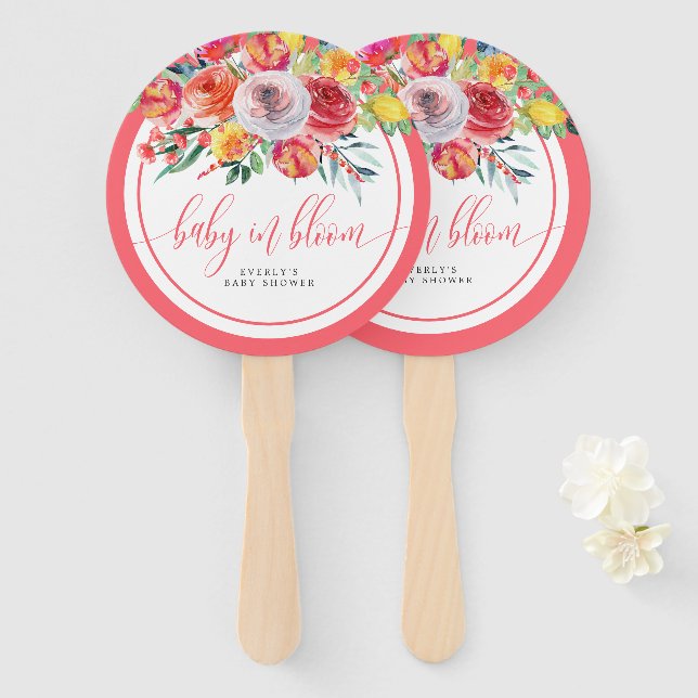 Wildflower Baby In Bloom Floral Baby Shower Hand Fan (Front and Back)