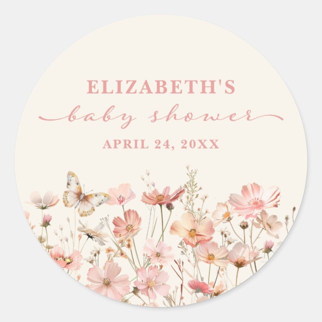 Wildflower Baby in Bloom Girl Baby Shower Classic Round Sticker (Front)
