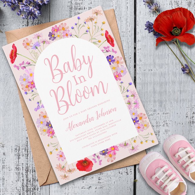 Wildflower baby in bloom Girl Baby Shower Invitation (Boho chic wildflower girl baby shower invitation )
